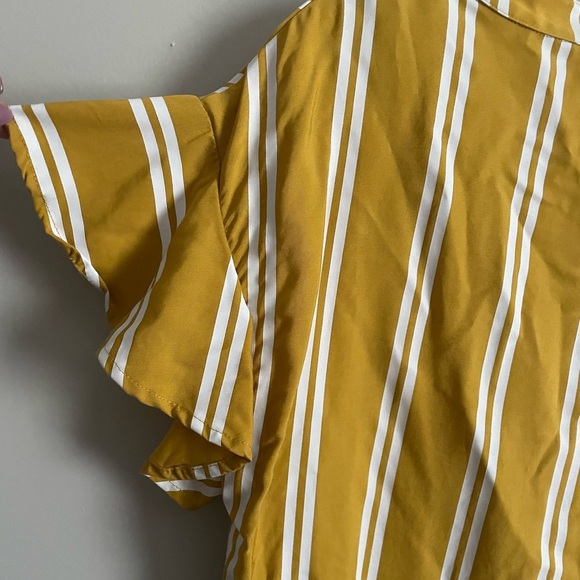 Anthropologie SANCIA Striped Mustard Flutter Sleeve Dress - Picture 11 of 12